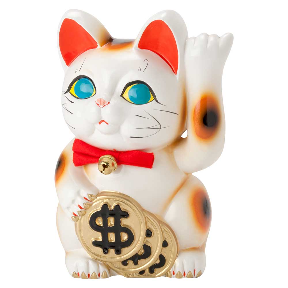常滑焼　招き猫　6号ドル小判猫貯金箱　左手上げ (142-56-86)　愛知県の工芸品　Tokoname-yaki Lucky cat
