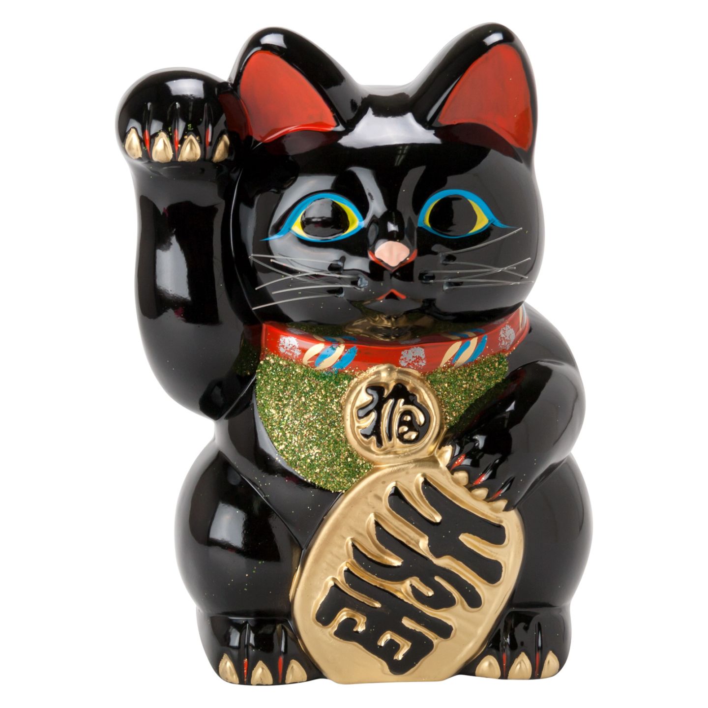 常滑焼　招き猫　8号小判黒猫貯金箱　右手上げ　高さ25cm　開運招福　家運隆盛　商売繁盛　千客万来　愛知県の工芸品