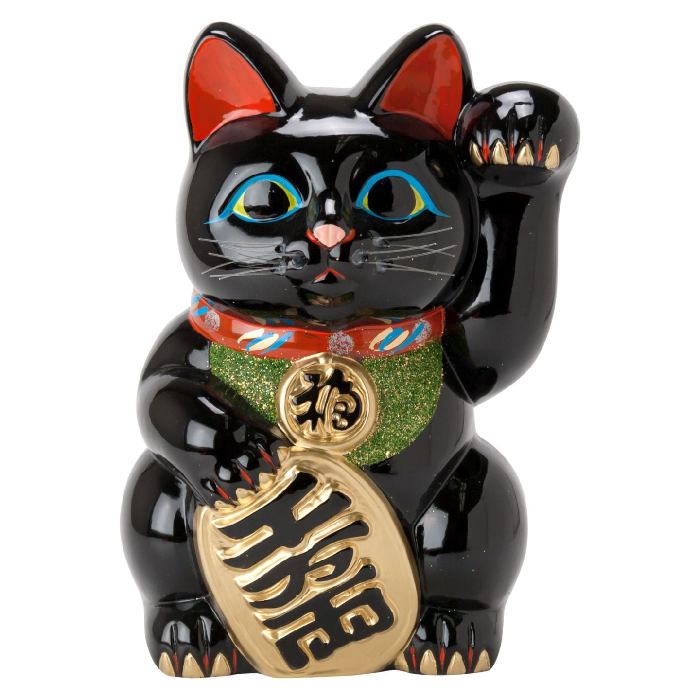 常滑焼　招き猫　8号小判黒猫貯金箱　左手上げ　高さ25cm　開運招福　家運隆盛　商売繁盛　千客万来　愛知県の工芸品