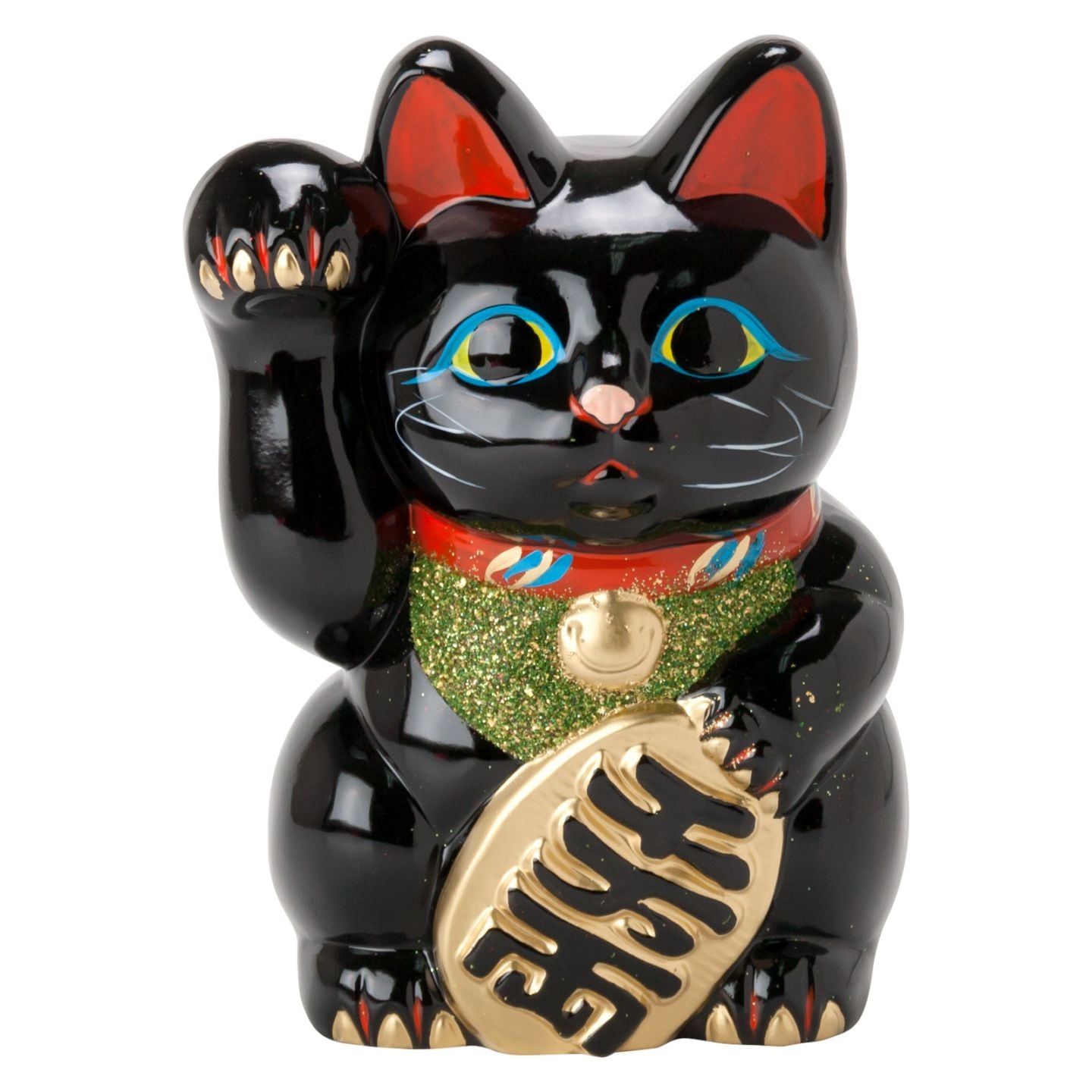 常滑焼　招き猫　6号小判黒猫貯金箱　右手上げ　高さ19cm　開運招福　家運隆盛　商売繁盛　千客万来　愛知県の工芸品
