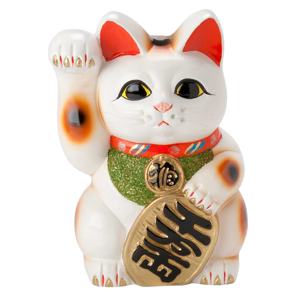 常滑焼 招き猫 4号小判白猫貯金箱 右手上げ (143-56-86) 愛知県の工芸