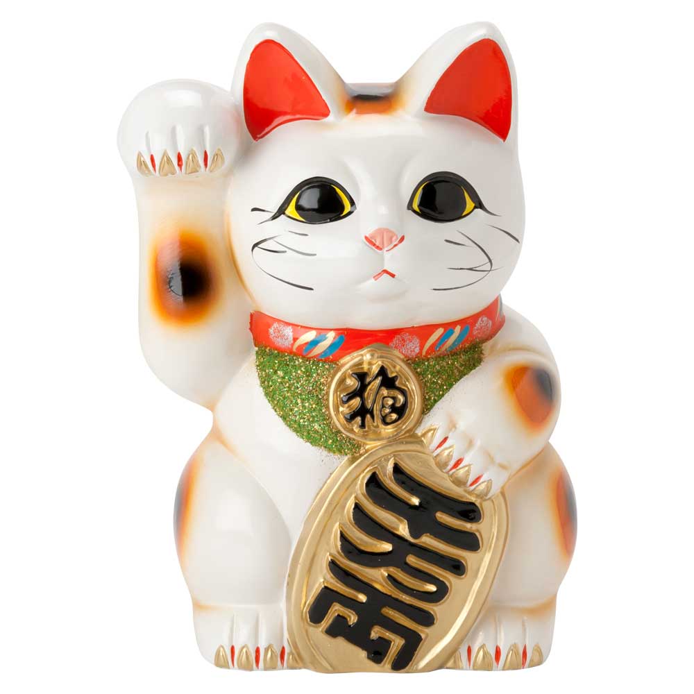 常滑焼 招き猫 7号小判白猫貯金箱 右手上げ (143-59-86) 愛知県の工芸品 Tokoname-yaki Lucky cat
