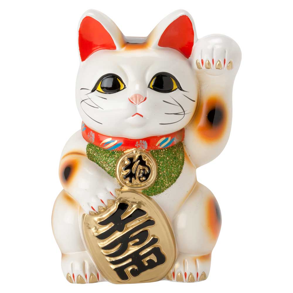 常滑焼　招き猫　7号小判白猫貯金箱　左手上げ (143-65-86)　愛知県の工芸品　Tokoname-yaki Lucky cat