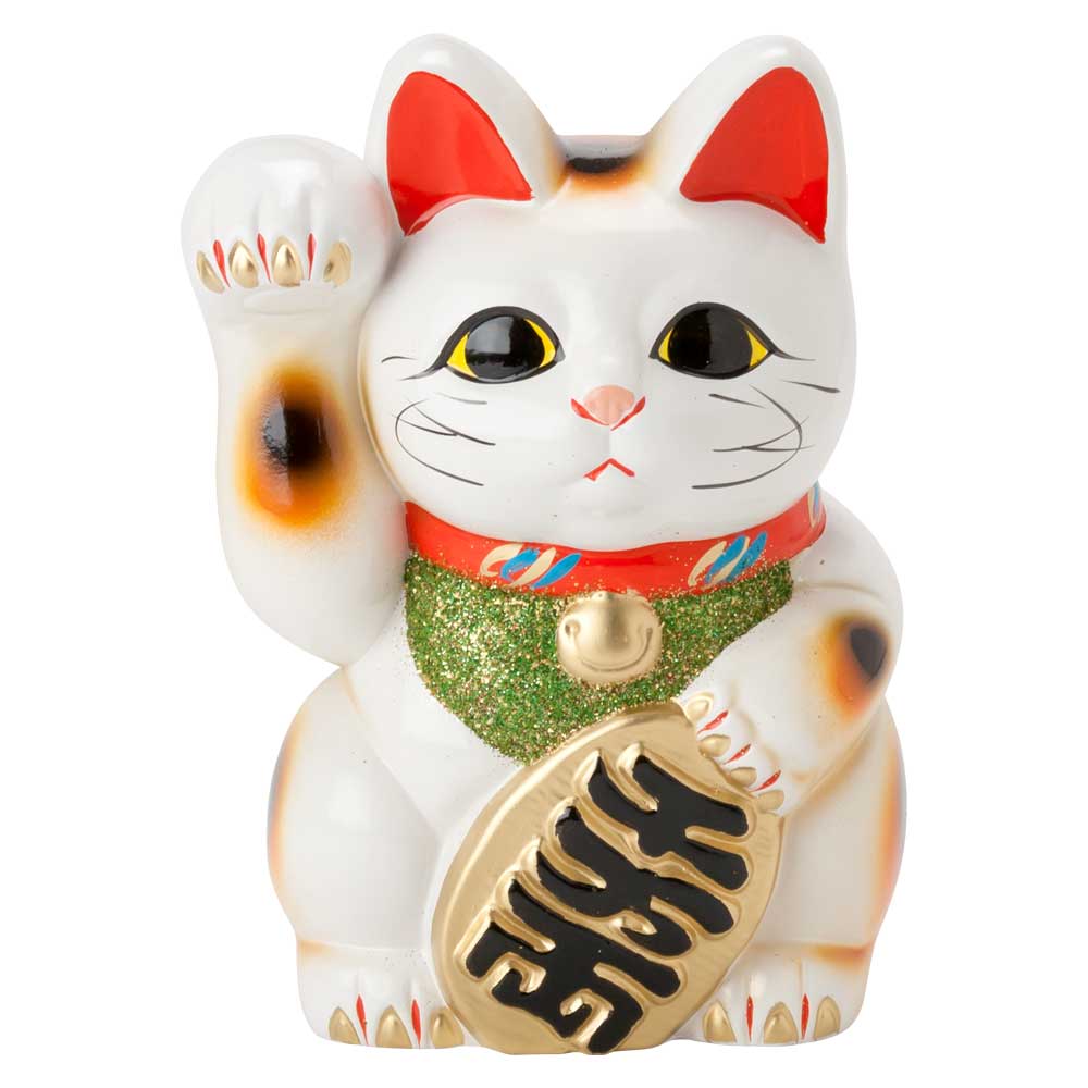 常滑焼　招き猫　6号小判白猫貯金箱　右手上げ (143-58-86)　愛知県の工芸品　Tokoname-yaki Lucky cat