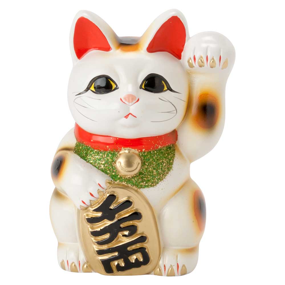 常滑焼 招き猫 7号小判白猫貯金箱 左手上げ (143-65-86) 愛知県の工芸