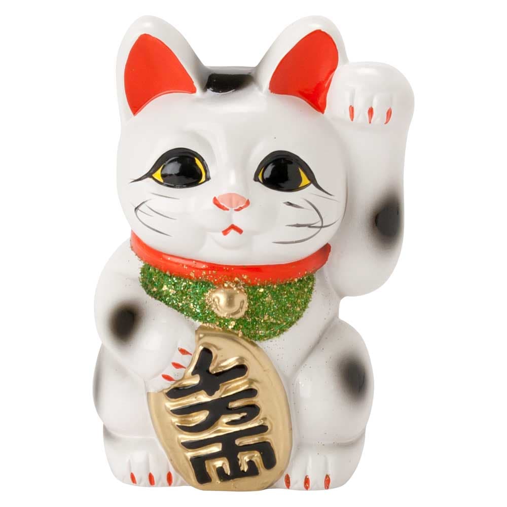 常滑焼　招き猫　4号小判白猫貯金箱　左手上げ (143-62-86)　愛知県の工芸品　Tokoname-yaki Lucky cat
