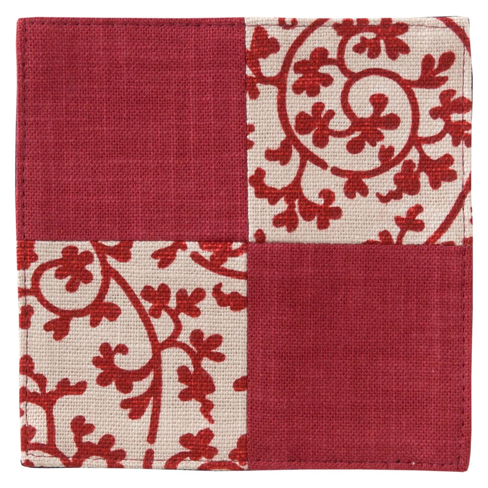 百道発信　祝唐草コースター　赤 (IKI-1372)　リバーシブル　福岡県の布製品　Fabric coaster