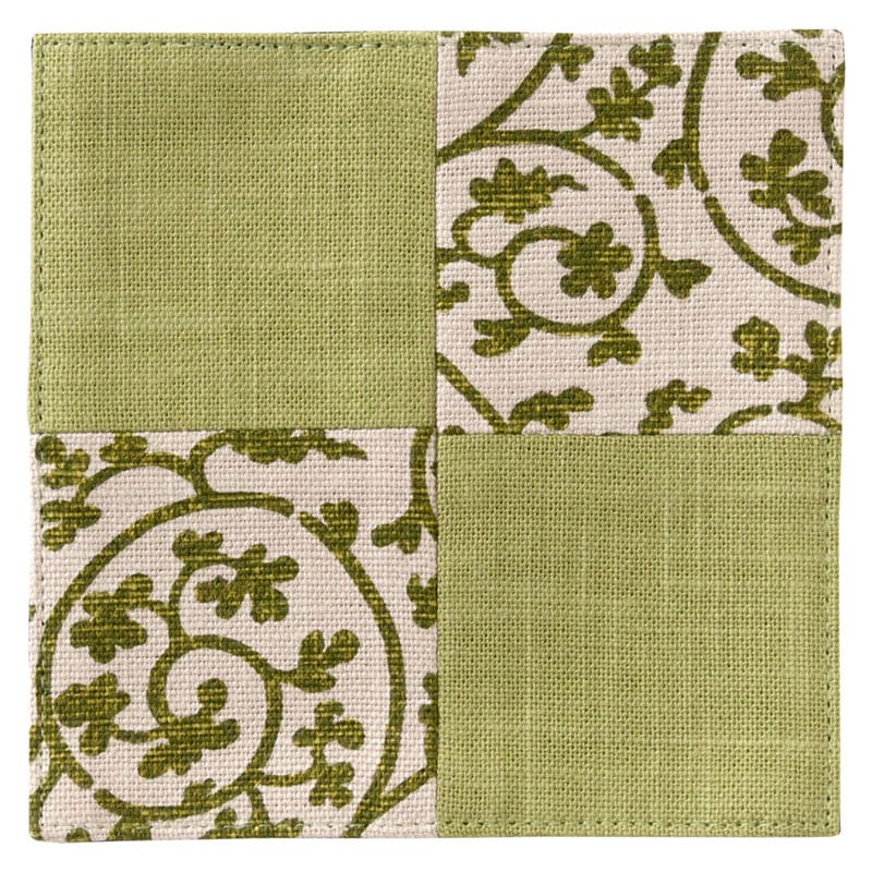 百道発信　祝唐草コースター　緑 (IKI-1372)　リバーシブル　福岡県の布製品　Fabric coaster