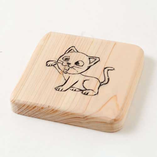 木製スクエアコースター　猫1　埼玉県秩父の工芸品　Wooden square coaster  Saitama chichibu craft