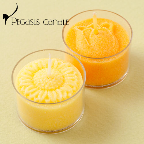花暦　ヒマワリ・チューリップ　花の形のキャンドル2個セット（無香タイプ）　ペガサスキャンドル　Flower shaped candle