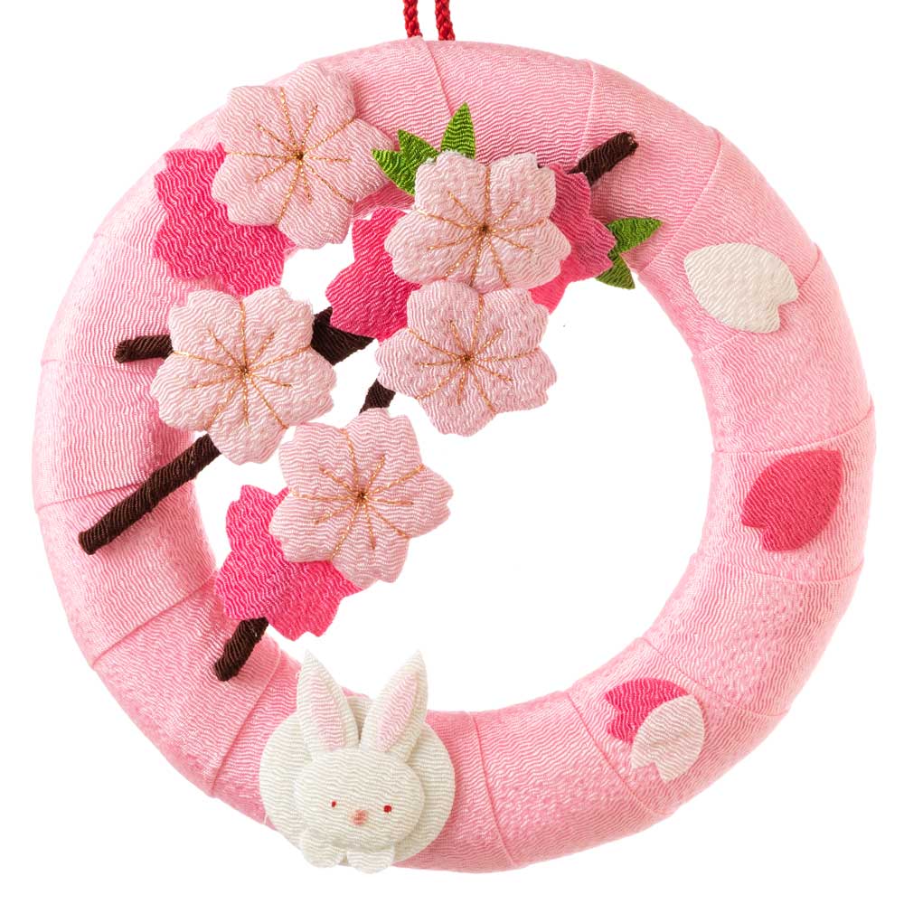 京都夢み屋〈季節のリース〉4月 桜 IR-4｜満開の桜をちりめんで飾った、掛け・置き2WAYの季節リース