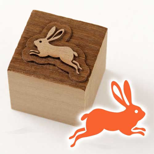 京からかみ　版木スタンプ　兎　木版ミニスタンプ　木製・朴　季節のお便り　年賀状　便箋　手紙　京都府の工芸品
