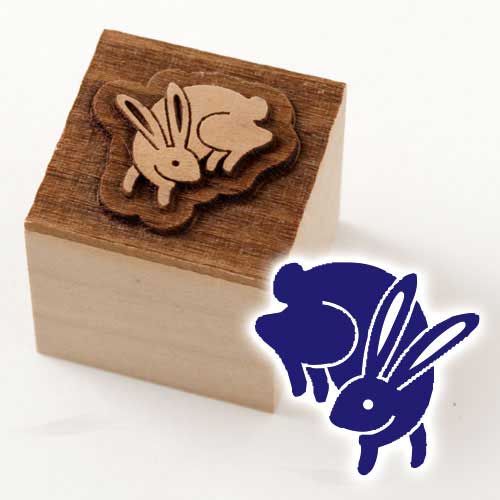 京からかみ　版木スタンプ　兎文B　木版ミニスタンプ　木製・朴　季節のお便り　年賀状　便箋　手紙　京都府の工芸品　※在庫限り
