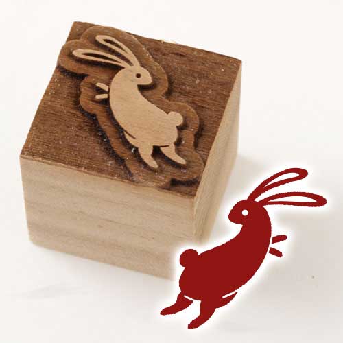京からかみ　版木スタンプ　みかえり兎　木版ミニスタンプ　木製・朴　季節のお便り　年賀状　便箋　手紙　京都府の工芸品
