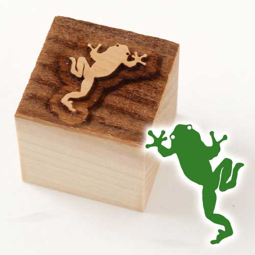 京からかみ　版木スタンプ　蛙　木版ミニスタンプ　木製・朴　季節のお便り　年賀状　便箋　手紙　京都府の工芸品