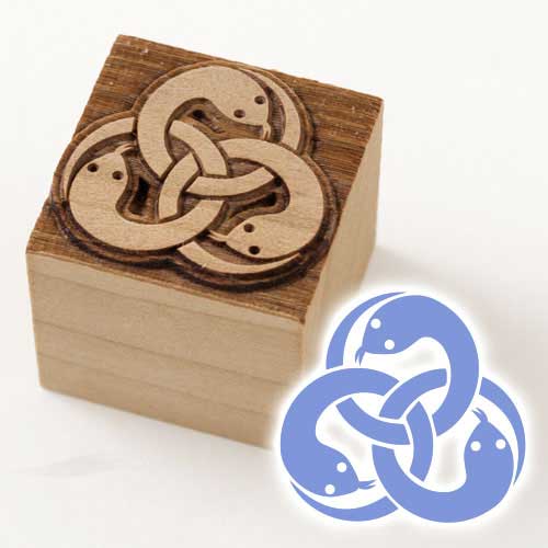 京からかみ　版木スタンプ　巴蛇　木版ミニスタンプ　木製・朴　季節のお便り　年賀状　便箋　手紙　京都府の工芸品