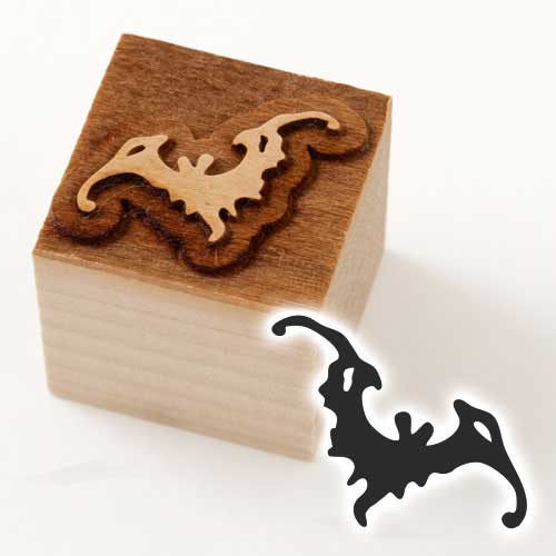 京からかみ　版木スタンプ　蝙蝠　木版ミニスタンプ　木製・朴　季節のお便り　年賀状　便箋　手紙　京都府の工芸品