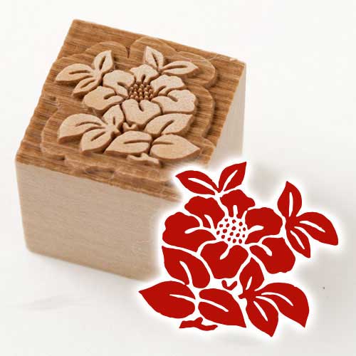京からかみ　版木スタンプ　椿　木版ミニスタンプ　木製・朴　季節のお便り　年賀状　便箋　手紙　京都府の工芸品