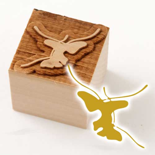 京からかみ　版木スタンプ　光悦蝶B　木版ミニスタンプ　木製・朴　季節のお便り　年賀状　便箋　手紙　京都府の工芸品　※在庫限り