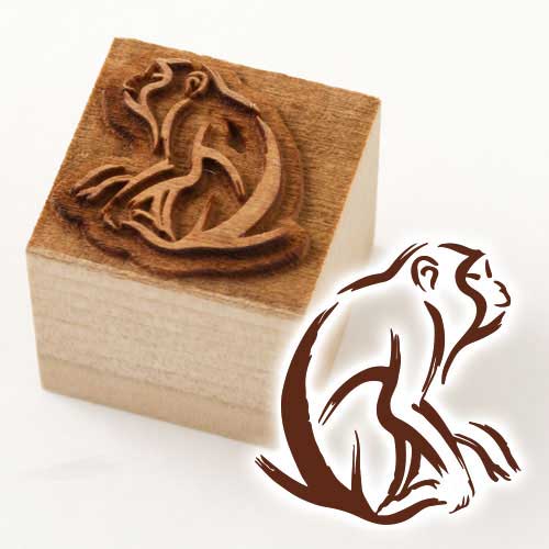 京からかみ　版木スタンプ　猿　木版ミニスタンプ　木製・朴　季節のお便り　年賀状　便箋　手紙　京都府の工芸品