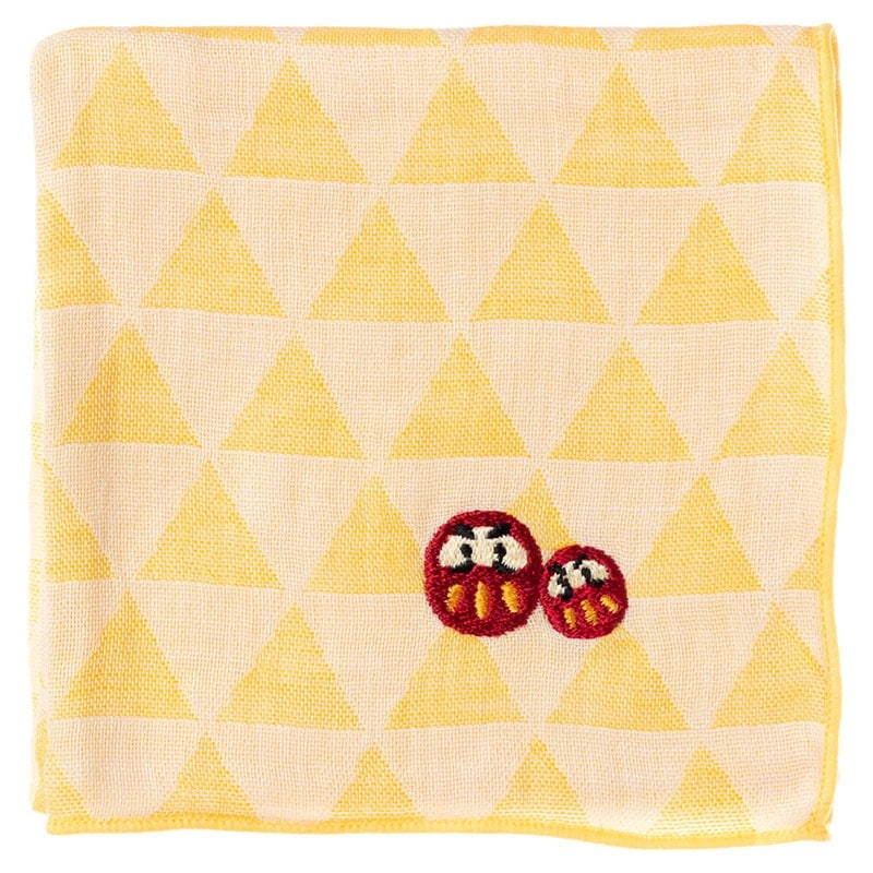 縁起ハンカチ だるま（鱗模様） 刺繍入りガーゼハンカチ スーベニール