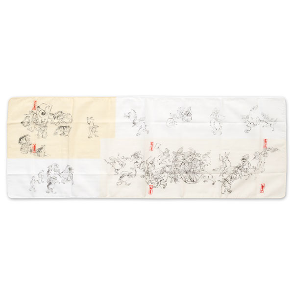 ふんわりてぬぐい　鳥獣人物戯画　丙巻（蛙と猿）イエロー　二重ガーゼ手ぬぐい　Japanese towel of Choju-giga|手ぬぐい|和小物