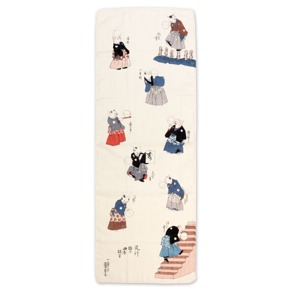 ふんわりてぬぐい　流行猫の曲手まり　国芳の浮世絵　二重ガーゼ手ぬぐい　Japanese towel of ukiyoe