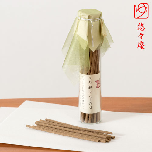 スティックお香　天然精油のお線香　ろーたすの池　ガラスビン入　悠々庵　Incense stick of natural essential oil