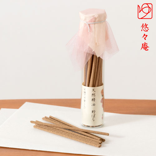 スティックお香　天然精油のお線香　野ばらの森　ガラスビン入　悠々庵　Incense stick of natural essential oil