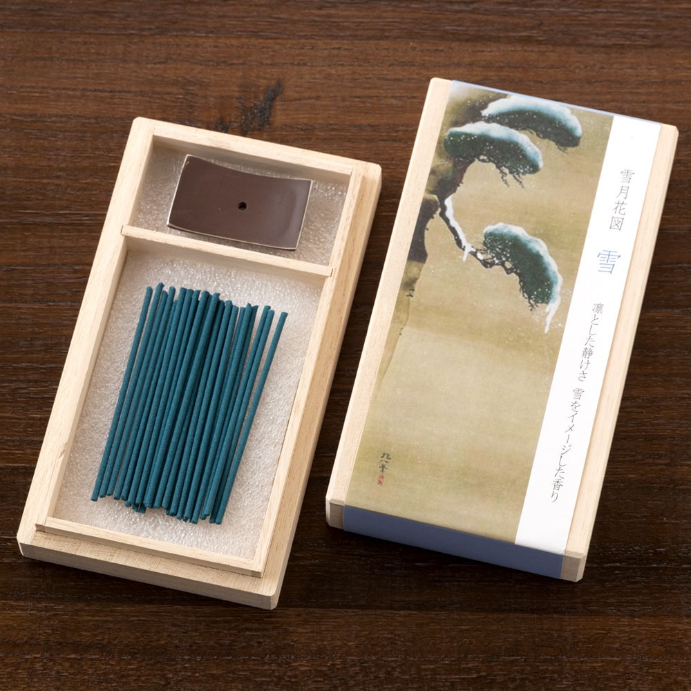 スティックお香　桐箱入「雪月花」　雪　凛とした静けさ　お香と香立てセット　悠々庵　Incense and incense stand set