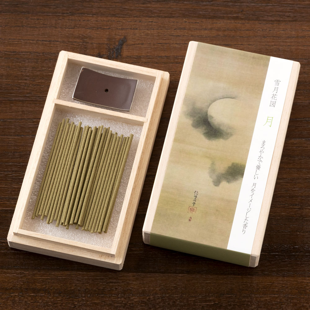 スティックお香　桐箱入「雪月花」　月　まろやかで優しい　お香と香立てセット　悠々庵　Incense and incense stand set
