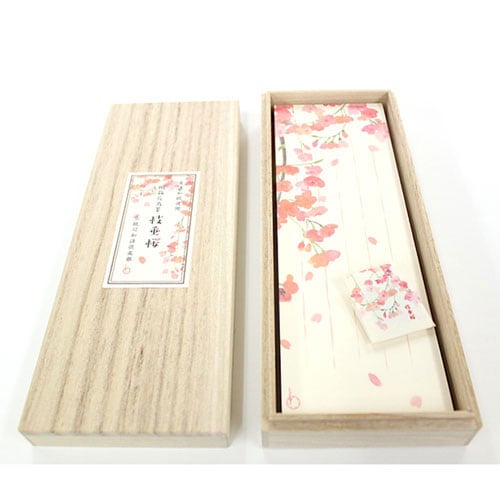 沓掛ろっか　桐箱花鳥箋　枝垂桜 (RKI-001)　包み香入りの美濃和紙一筆箋　和詩倶楽部　気軽なひとことを添えるミニ便箋　文香入り