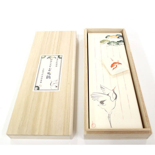 沓掛ろっか　桐箱花鳥箋　吉兆鶴 (RKI-013)　包み香入りの美濃和紙一筆箋　和詩倶楽部　気軽なひとことを添えるミニ便箋　文香入り