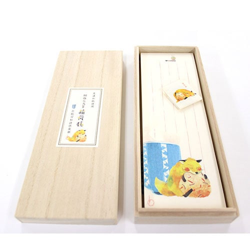 沓掛ろっか　桐箱花鳥箋　稲荷狐 (RKI-014)　包み香入りの美濃和紙一筆箋　和詩倶楽部　気軽なひとことを添えるミニ便箋　文香入り