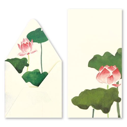 沓掛ろっか　鳥の子贈答箋　蓮 (RMC-006)　柔らかな風合いの鳥の子紙　和詩倶楽部　Japanese pattern envelope and card set  Kutsukake Rokka  Washi club