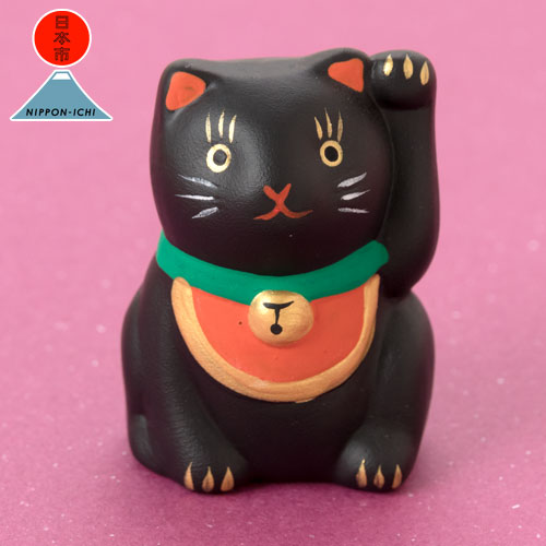 日本市〈福招き猫おみくじ〉黒猫｜小さな黒猫が魔除けと福を呼ぶ、陶器