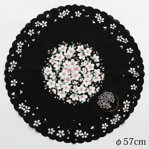 刺繍大判まるハンカチ 桜友禅 クロ (1842-A) φ57cm綿ハンカチ Cotton