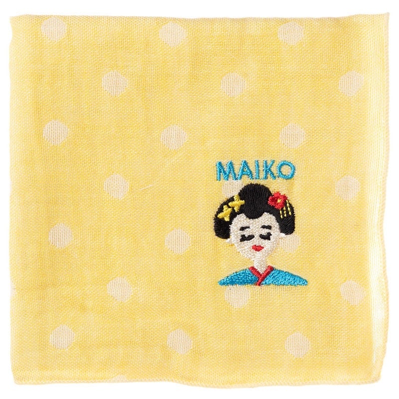 ジャパニーズハンカチ　MAIKO・舞妓　刺繍入りガーゼハンカチ　スーベニール　Japanese pattern embroidered gauze handkerchief