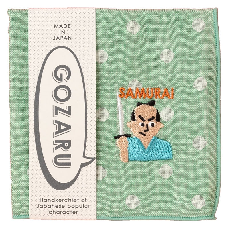 ジャパニーズハンカチ　SAMURAI・侍　刺繍入りガーゼハンカチ　スーベニール　Japanese pattern embroidered gauze handkerchief
