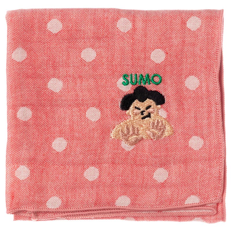 ジャパニーズハンカチ　SUMO・相撲　刺繍入りガーゼハンカチ　スーベニール　Japanese pattern embroidered gauze handkerchief