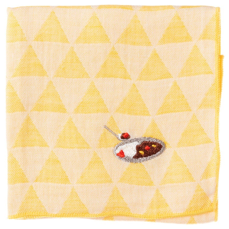 にっぽんグルメハンカチ　カレー　刺繍入りガーゼハンカチ　スーベニール　Japanese pattern embroidered gauze handkerchief
