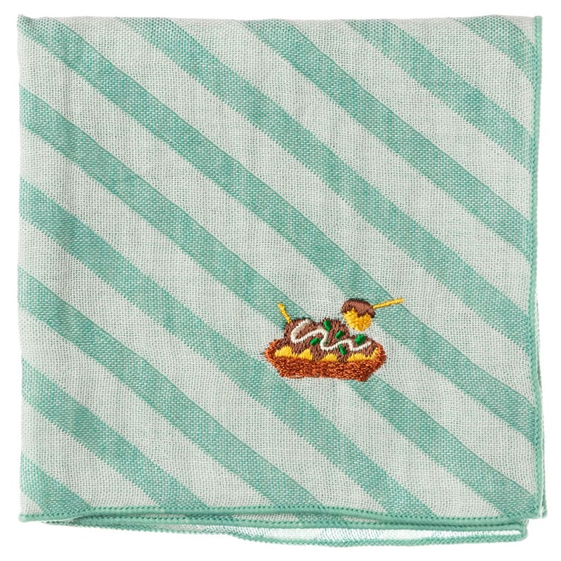 にっぽんグルメハンカチ　たこやき　刺繍入りガーゼハンカチ　スーベニール　Japanese pattern embroidered gauze handkerchief