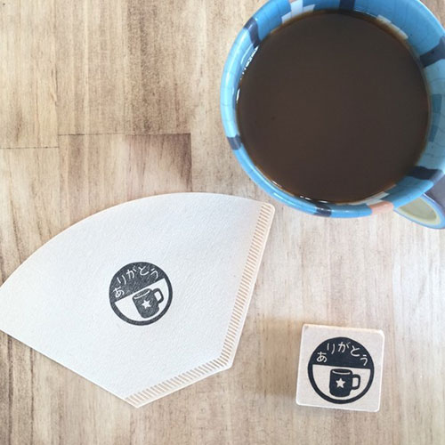 列車のヘッドマーク風はんこ　マグカップのありがとう　消しゴムはんこ　ただのやまもと　Train signboard hanko stamp