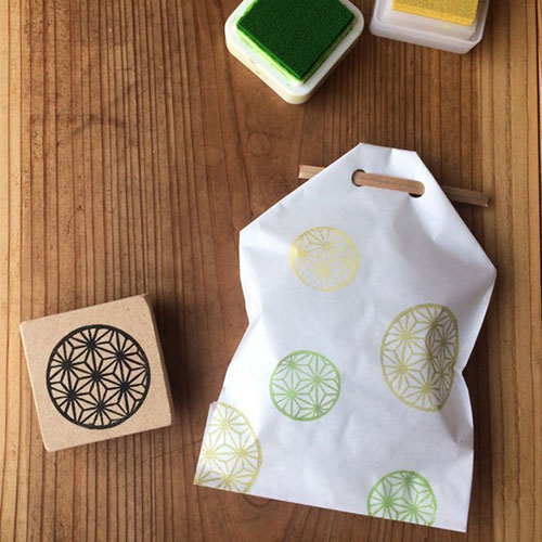 使いやすい丸型和柄はんこ　麻の葉　消しゴムはんこ　ただのやまもと　Japanese pattern hanko stamp