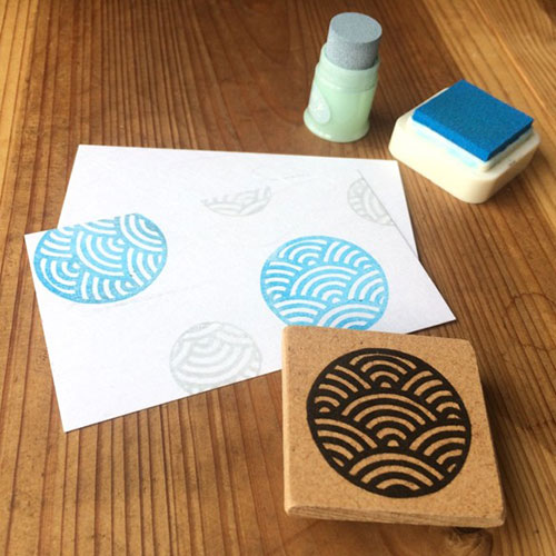 使いやすい丸型和柄はんこ　青海波　消しゴムはんこ　ただのやまもと　Japanese pattern hanko stamp
