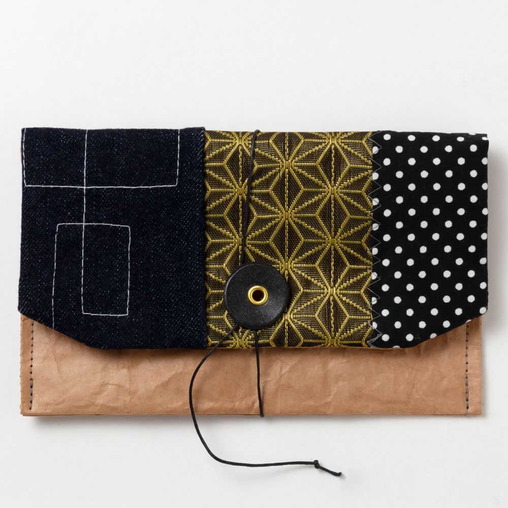 くるくる留めの小物入れ 005　米袋封筒のちほど　Accessory case made of rice bag