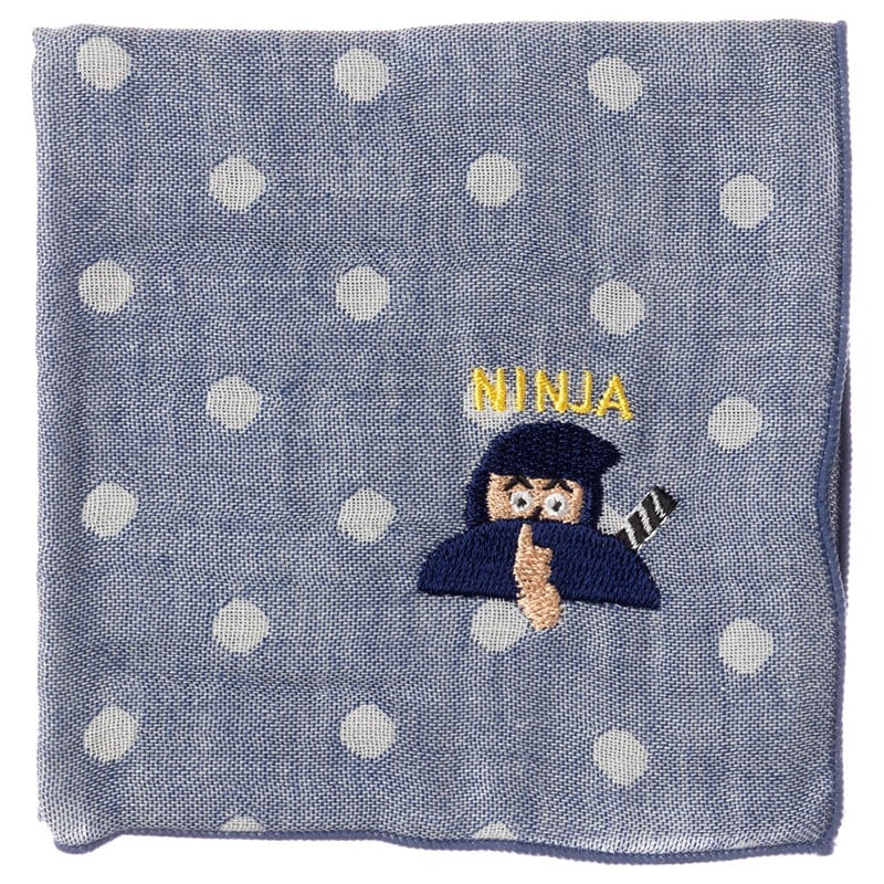 ジャパニーズハンカチ NINJA・忍者 刺繍入りガーゼハンカチ