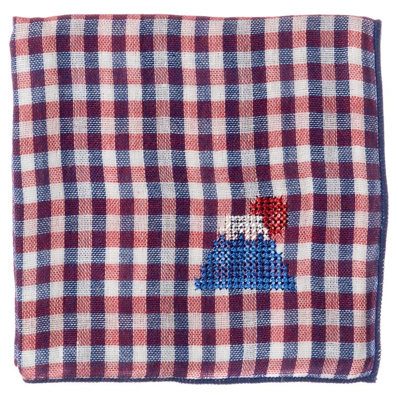 JAPANステッチハンカチーフ　フジサン　刺繍入りガーゼハンカチ　スーベニール　Japanese pattern embroidered gauze handkerchief