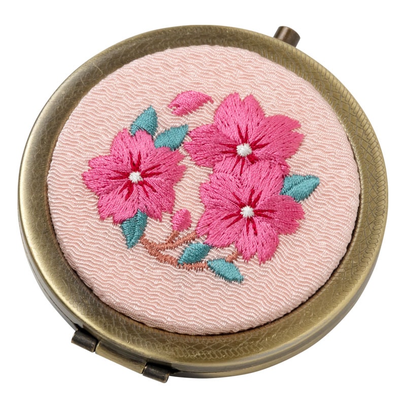 和刺繍コンパクトミラー 蝶 スーベニール Japanese flower