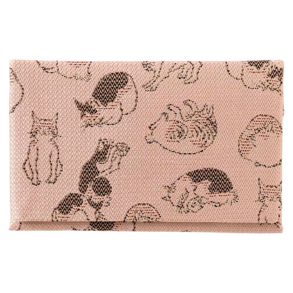 京都 あらいそ　西陣織名物裂　ねこ尽くし名刺入れ　桃　Kyoto nishijin  Business Card holder